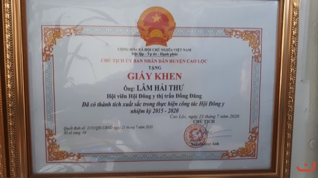 Giấy khen UBND Huyện Cao Lộc - Tỉnh Lạng Sơn